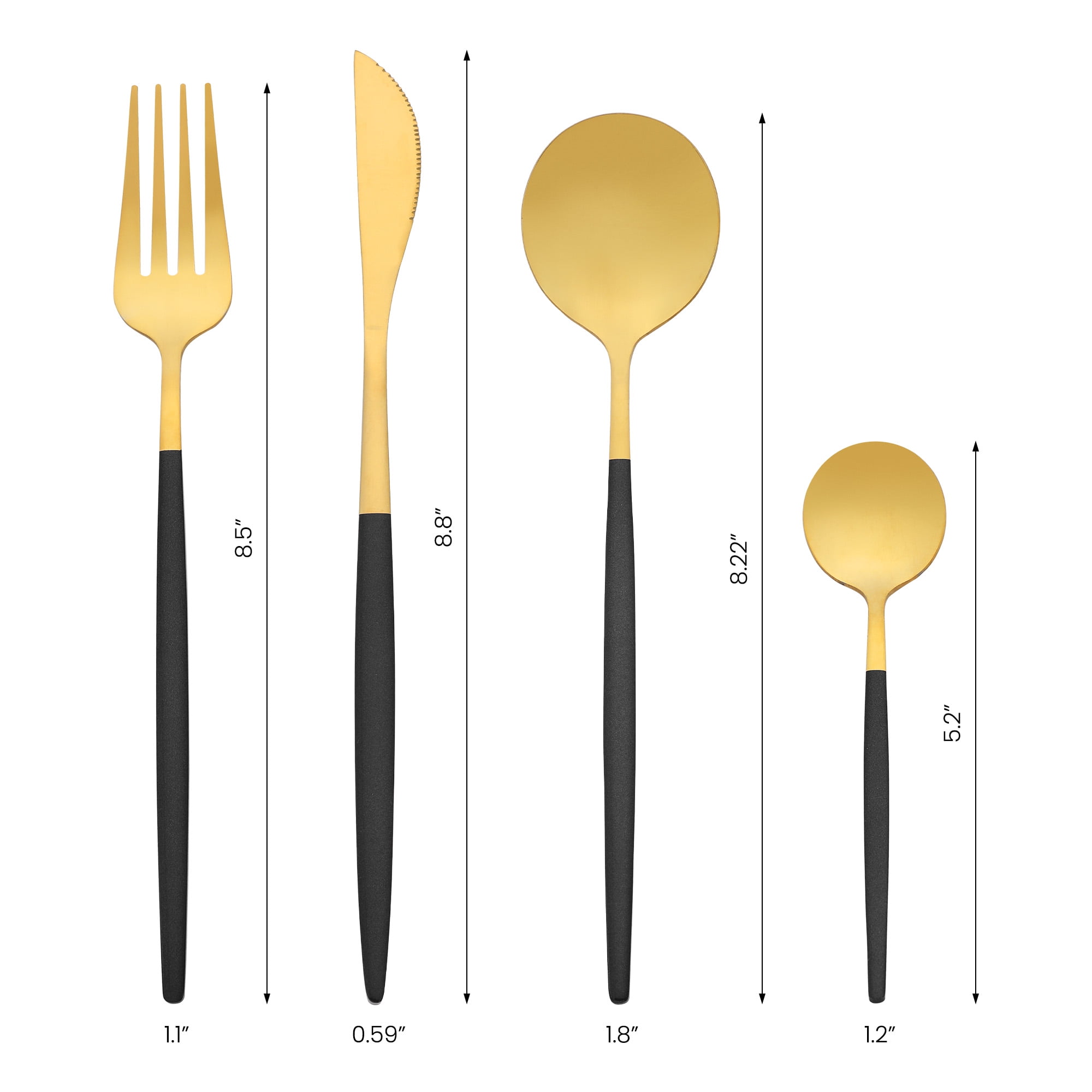 Unique Bargains 16 Pcs Stainless Steel Flatware Set Mirror Polished Cutlery Set Black/Gold