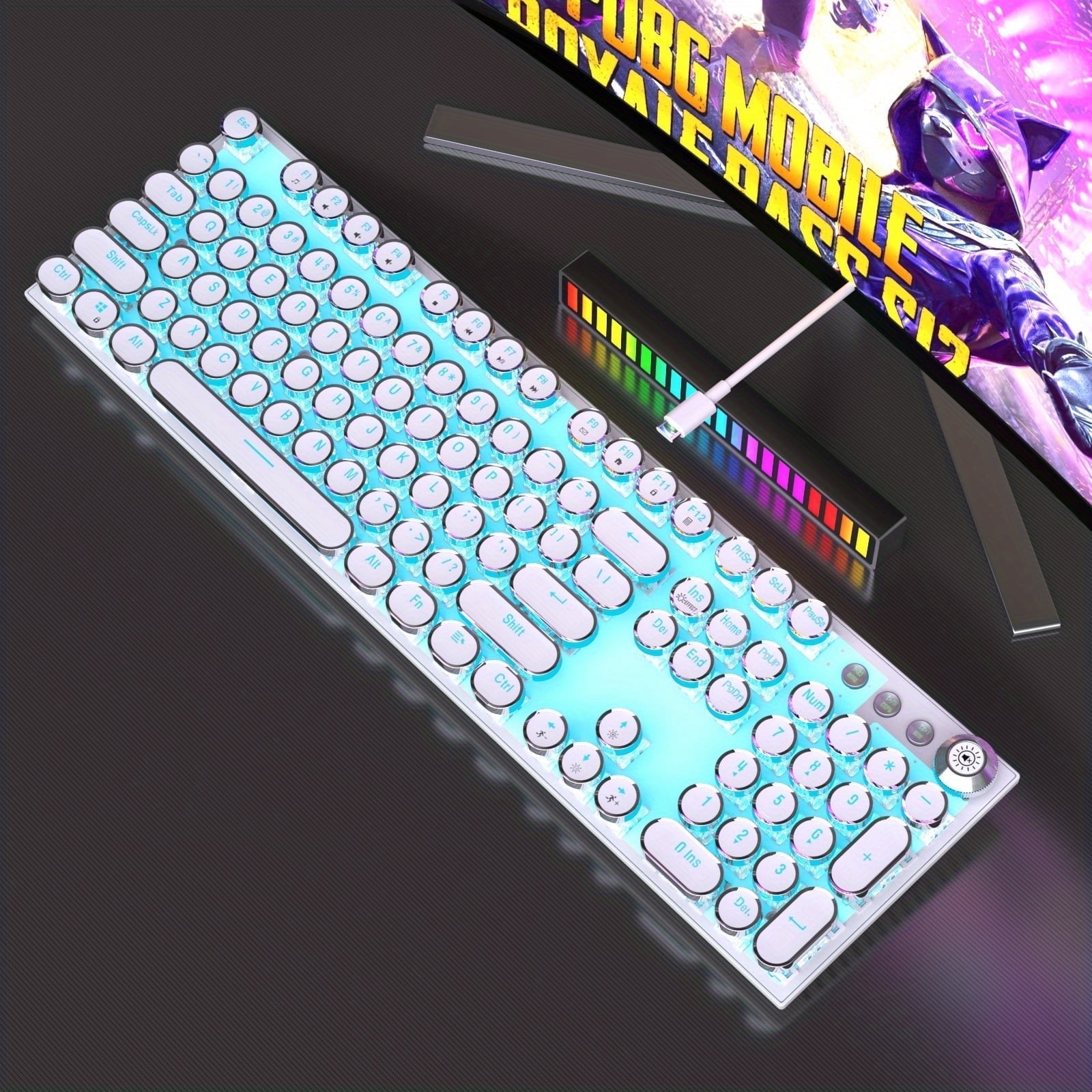 Hnjugfe Mechanical Gaming Keyboard with 4-Color Mouse Light & Tea Switch, Multi-Functional Volume Knobs