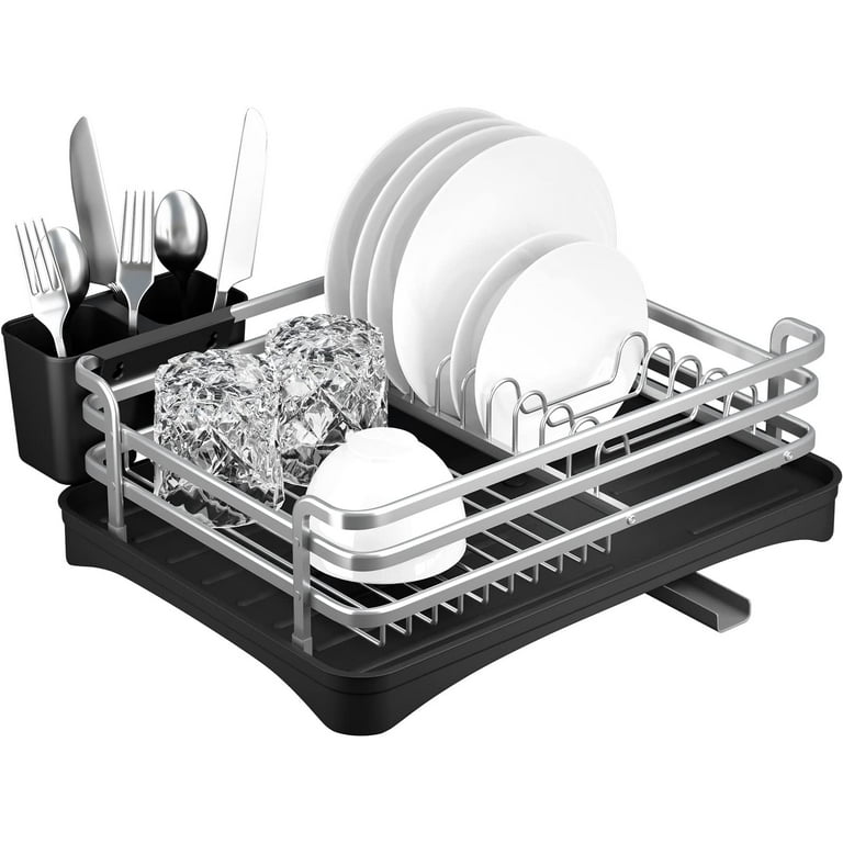 Dish Drying Rack, Aluminum Rust Proof Dish Rack with Swivel Spout