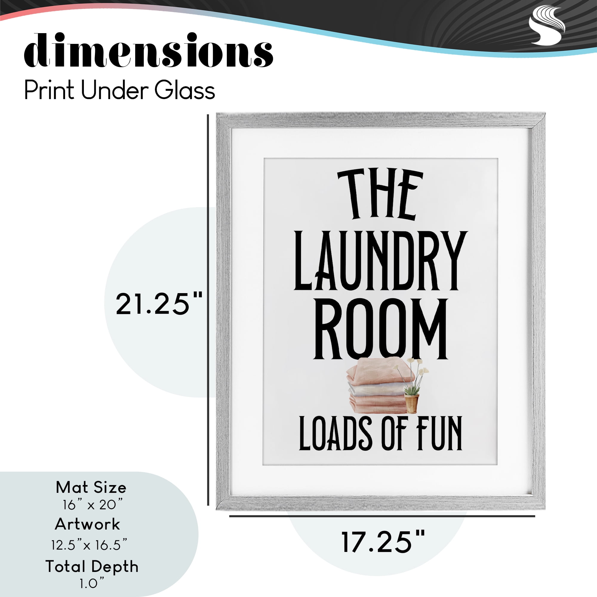 Laundry Room Fun Minimal Gray Framed Print Under Glass, design by Kim Allen