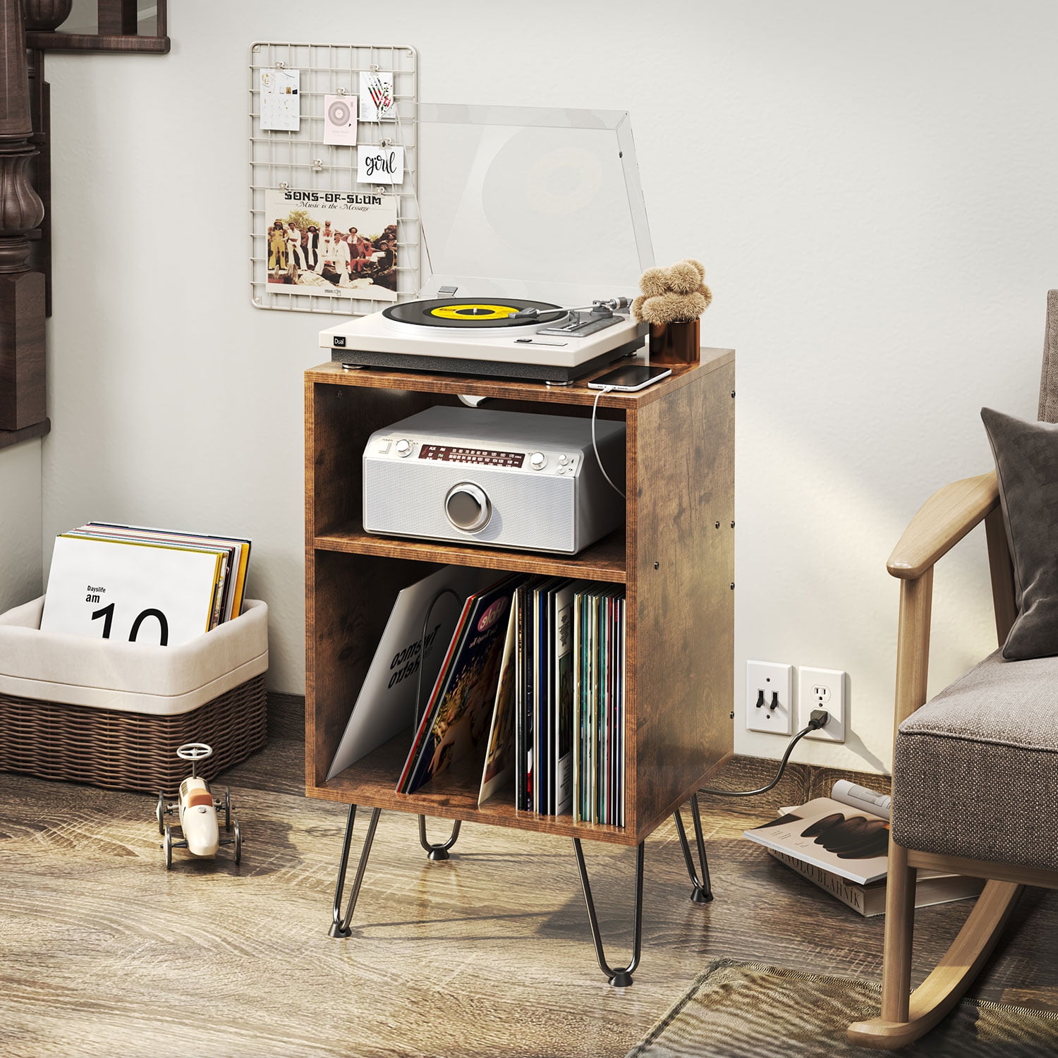 Buy TCHOMENY Record Player Stand with Charging Station & USB Ports