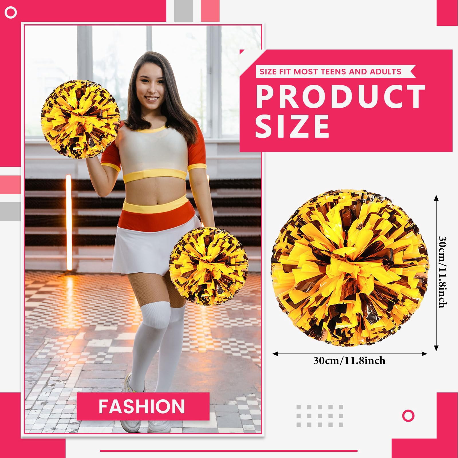 Pom Poms Cheer 14 Pieces, Cheerleading Pompoms Handheld Squad Set for Sports Team, Party, Festival, Adults Kids, Easy Fluff Design
