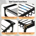 thumbnail image 6 of Gymax Wall Mounted Foldable Towel Rack w/ Adjustable Towel Bar & Movable Hooks Black, 6 of 10