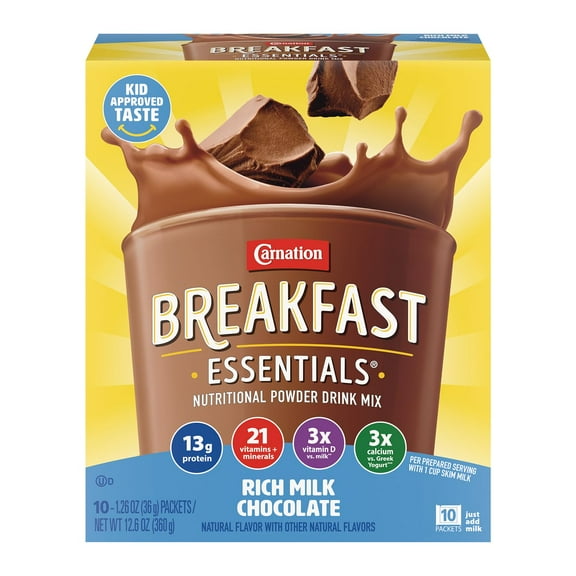Carnation Breakfast Essentials Powder Drink Mix, Rich Milk Chocolate, 10 Count Box of 1.26 Ounce Packets (Pack of 6)