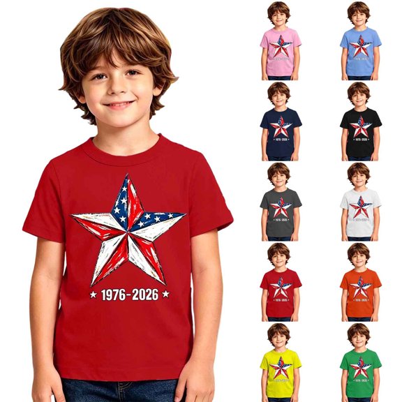Tisuna 250 Anniversary Shirts For Boys Kids Short Sleeve Crew Neck Red White And Blue Star Print Tops Breathable 4Th Of July Festival Shirts For Toddler And Tweens 1-14 Years