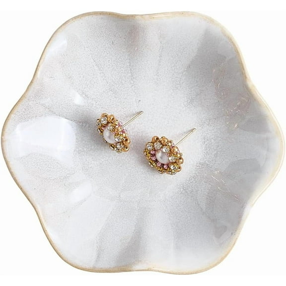 Ceramic Jewelry Dish Ring Tray Trinket Plate Flower Shape Decorative Small Key Bowl Organizing Necklace Earrings Holder