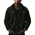 thumbnail image 3 of Handshe Men's Corduroy Jacket, Solid Color Long Sleeve Lapel Collar with Zipper Front and Two Pockets, Casual Outdoor Wear for Daily Activities, 3 of 5