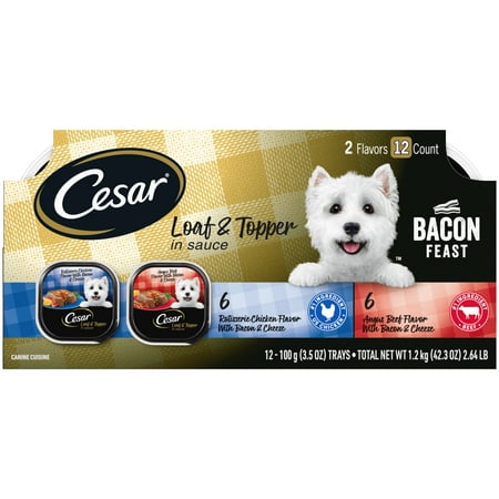 Cesar Loaf & Topper In Sauce Bacon Feast Pack Wet Dog Food  (12) 3.5 Oz Easy Peel Trays