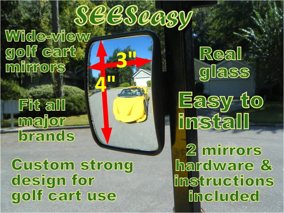 TecScan SEESeasy Golf Cart Mini Fixed Rear-View Mirrors Pair (3in x 4in)