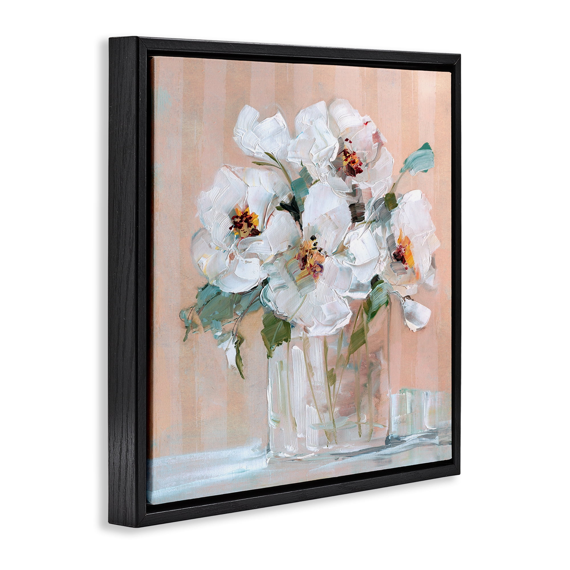 Stupell Industries White Florals on Pink Botanical & Floral Painting Black Floater Framed Art Print Wall Art, 18 x 18