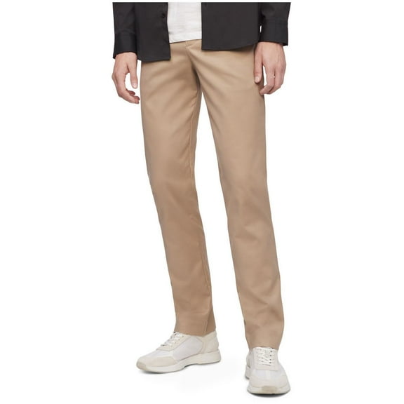 Calvin Klein Mens Modern Stretch Casual Chino Pants, Beige, 34W x 30L