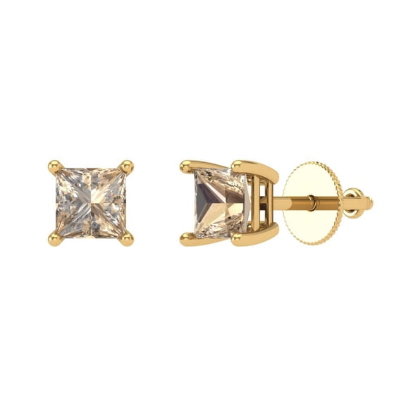 0.5 ct Screw-Back Stud Earrings for Women | 3.5mm Princess Cut Yellow Moissanite | 18K Yellow Gold