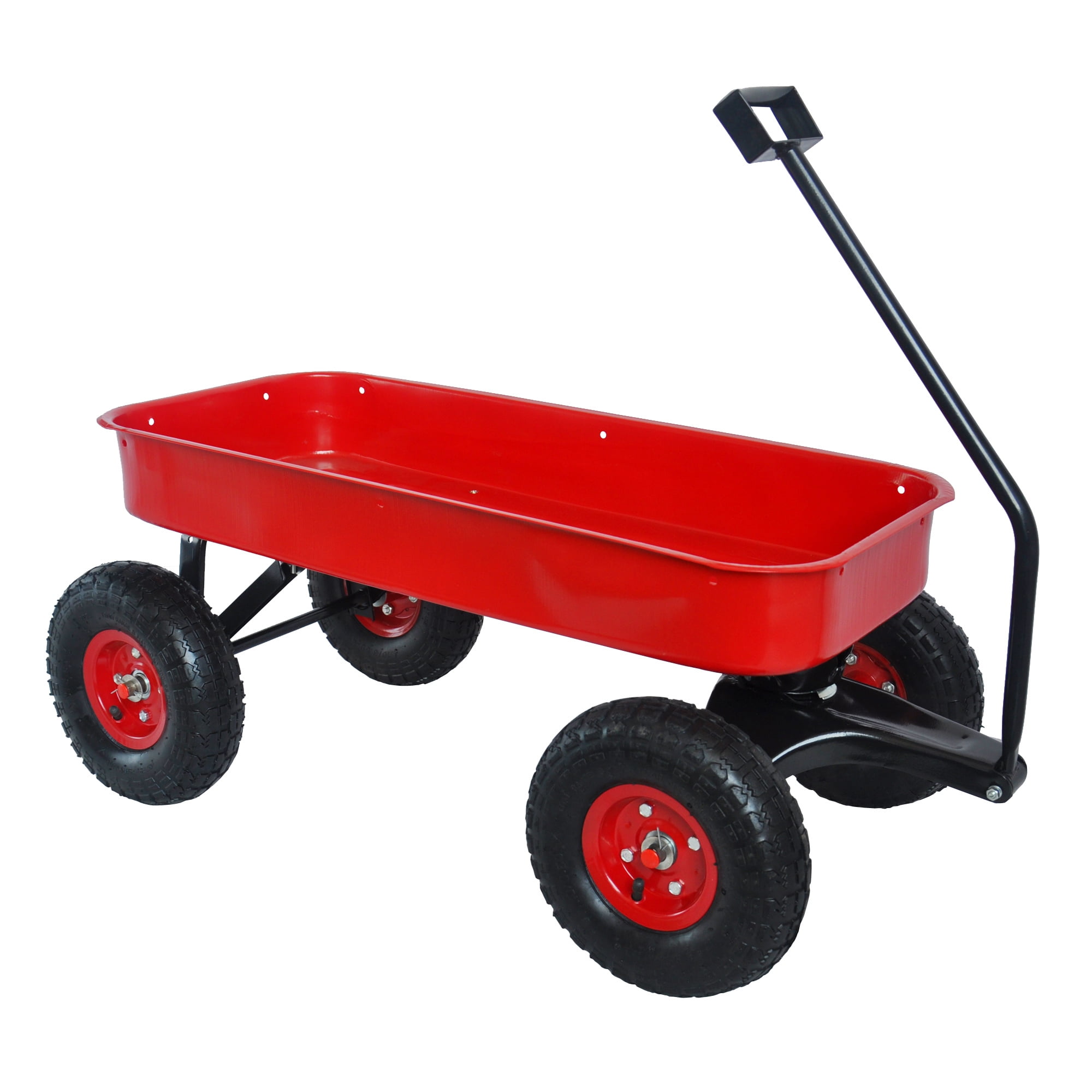 GDFIH Outdoor Wagon All Terrain Pulling w/Wood Railing Air Tires Children Kid Garden (Red
