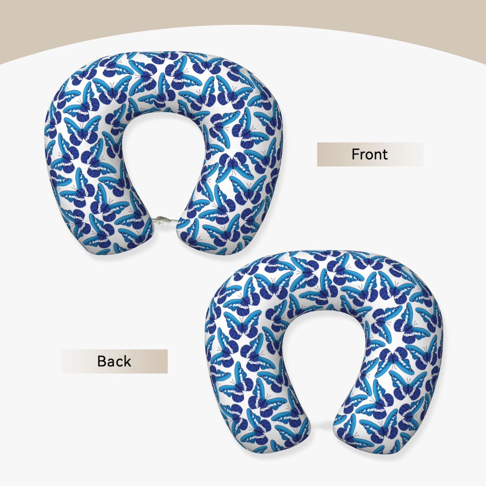 Xecao Blue Butterflies Print Memory Foam Cervical Neck Pillow Versatile U-Shaped Pillows for Home,Office,Camping,Travelling,Soft Washable Cover