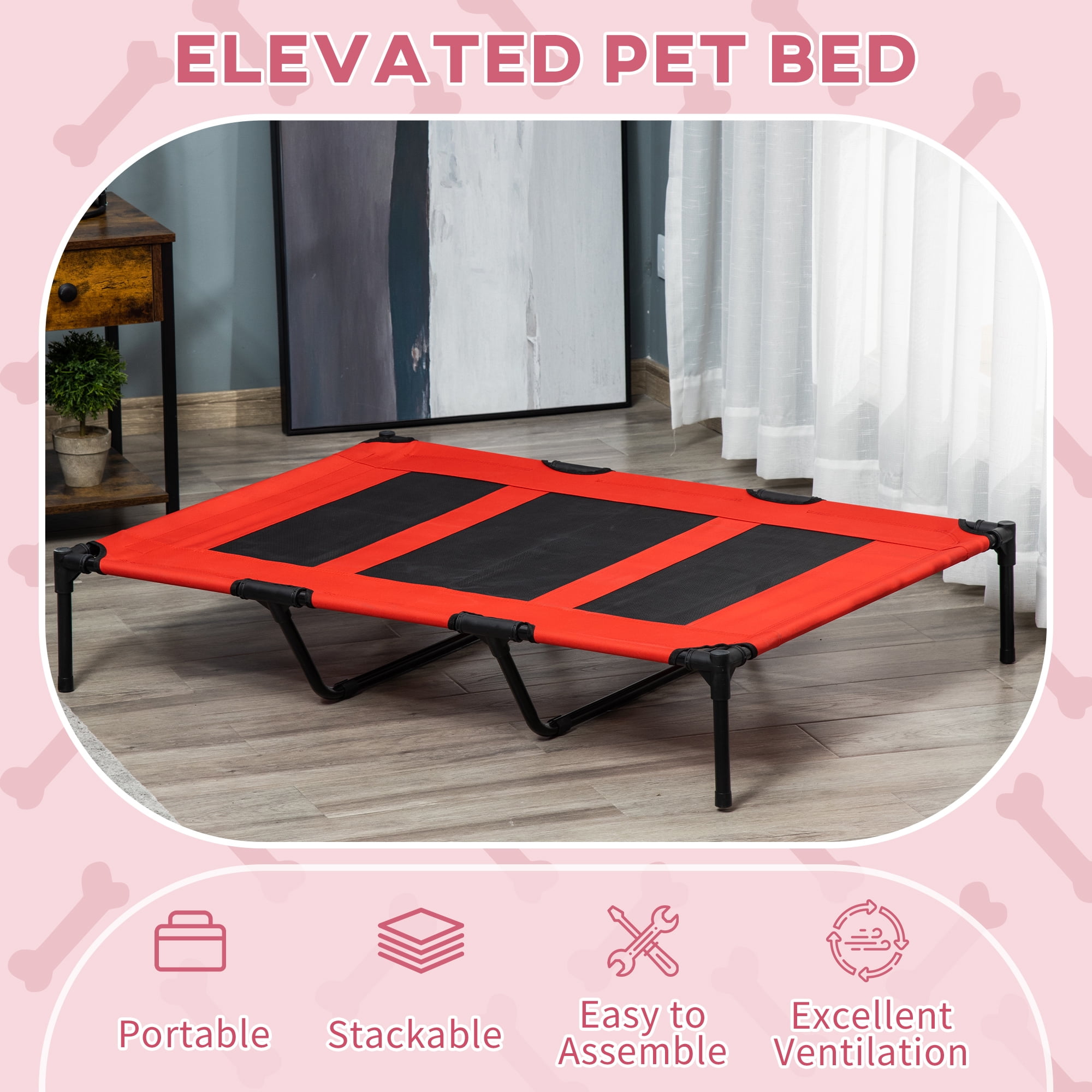 Pawhut 48" x 36" Elevated Folding Dog Cot Cooling Summer Pet Bed, Red