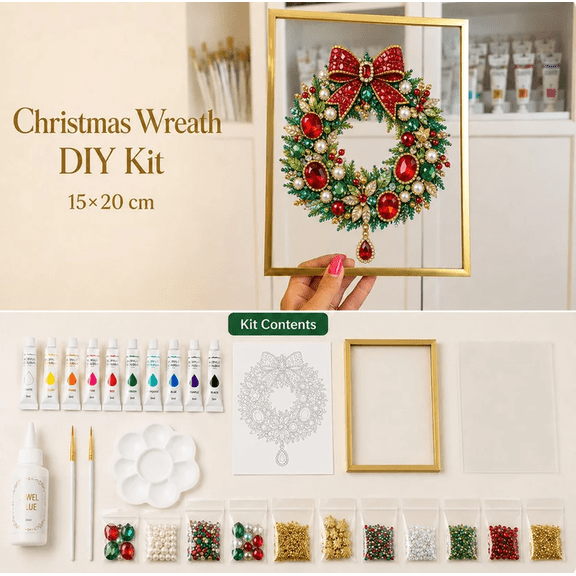DIY Jeweled Christmas Wreath Art Kit, Comprehensive Holiday Handcraft Supplies, Enjoy Relaxing Art Creation On Weekend Leisure Time
