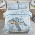 thumbnail image 3 of Davulos Coastal Quilts for Queen Bed,3 Piece Summer Sea Turtles Nautical Bedding,Ocean Beach Bedspread Coverlet with 2 Shams for Bedroom Decor, 3 of 7