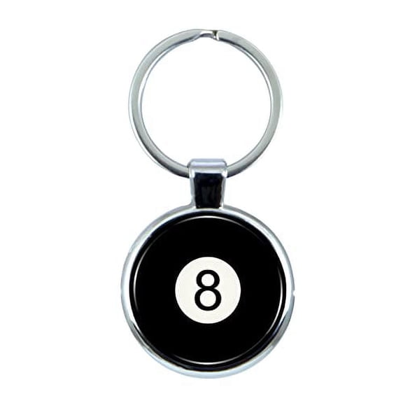 Billiards Eight Ball Keychain with Epoxy Dome and Metal Keyring