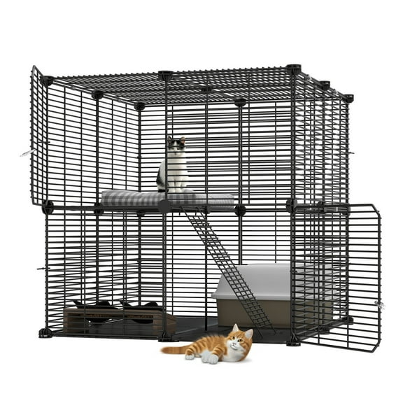 SSyao 28in 2 Tier Cat Cage Indoor Cat Enclosures Versatile DIY Playpen Small Animals