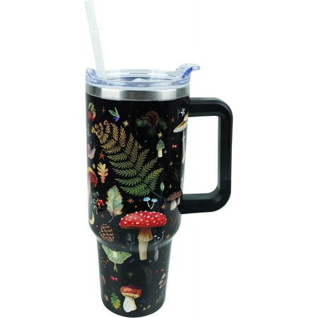 

Mushrooms Travel Tumbler with Handle Lid and Straw Black Cup Gifts For Women Men Kids Cute 40 Oz Stainless Steel Cup insulated Travel Coffee Mug Cup