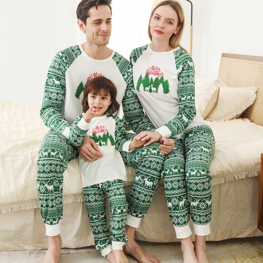 2022 Merry Christmas Pajamas Set Cartoon Printed Xmas New Year DIY Family Matching Outfits Father Mother Kids Clothes Sleepwear Walmart