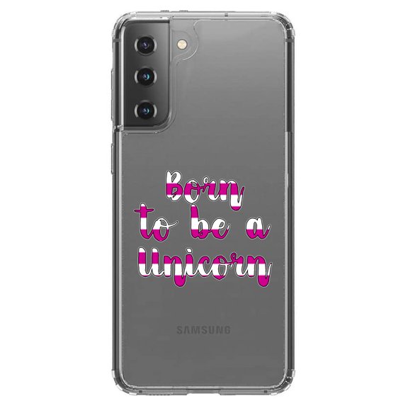 DistinctInk Clear Shockproof Hybrid Case for Galaxy S21  PLUS 5G (6.7" Screen) - TPU Bumper Acrylic Back Tempered Glass Screen Protector - Born to be a Unicorn