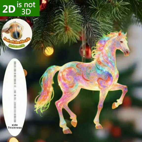 Dserhfy Sparkling Horse Ornament 2D Acrylic Hanging Decor Realistic Christmas Tree Horse Charm Elegant Equestrian Gift for Holiday Tree