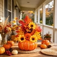 thumbnail image 4 of Artificial Sunflower and Pumpkin Table Decor, Realistic Faux Floral Pumpkin Ornament, Fall Desktop Centerpiece, Seasonal Autumn Home Dining Table Mantel Decoration, A, 4 of 7