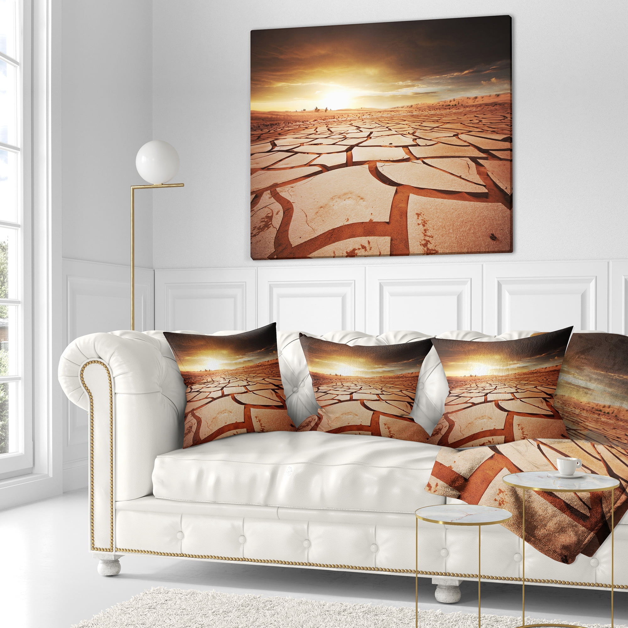 Designart Drought Land under Dark Skies - African Landscape Printed Throw Pillow - 18x18
