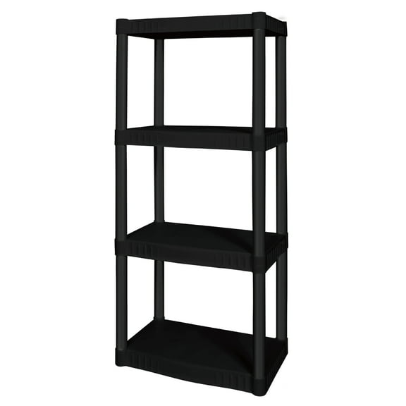 Hyper Tough Black Plastic 4-Tier Storage Shelving, 240 lb Capacity, 47.6" H x 21.7" W x 13.8" D