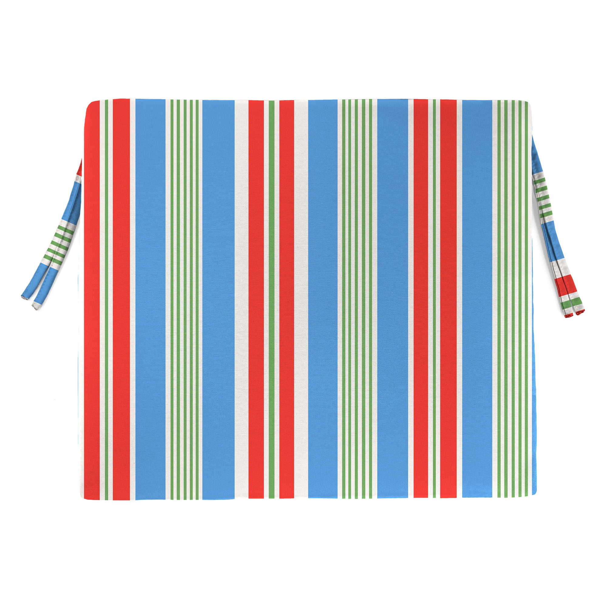 Jordan Manufacturing 17" x 19" Rolland Opal Multicolor Stripe Rectangular Outdoor Chair Pad Seat Cushion with Ties (2 Pack)