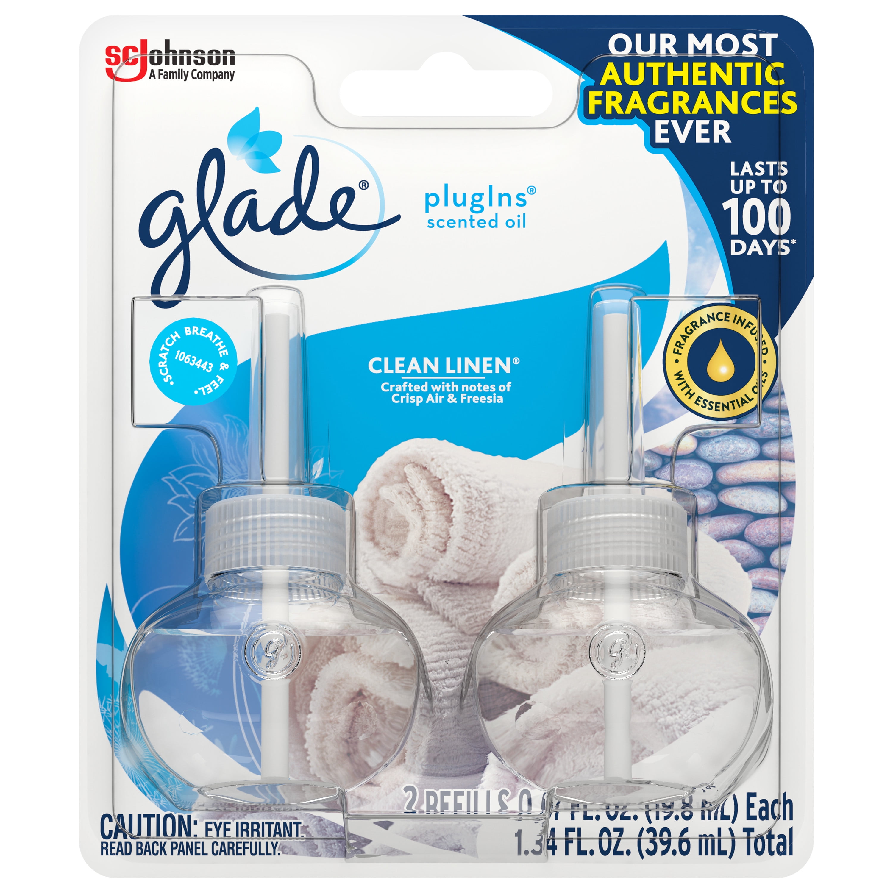 Glade PlugIns Refill 2 CT, Clean Linen, 1.34 FL. OZ. Total, Scented Oil