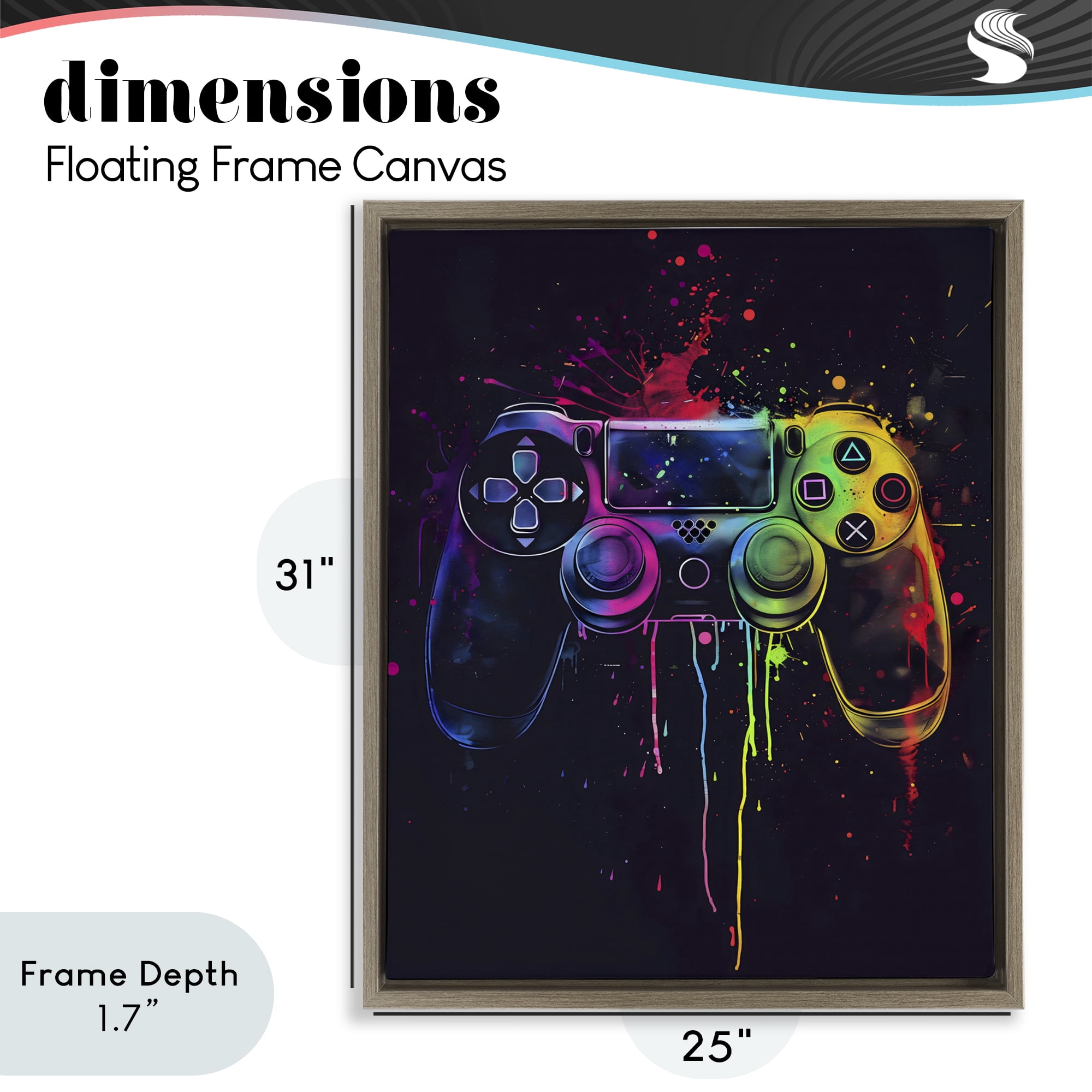 Stupell Industries Rainbow Glow Gaming Controller Brown Framed Floater Canvas Wall Art, design by Creative Studio