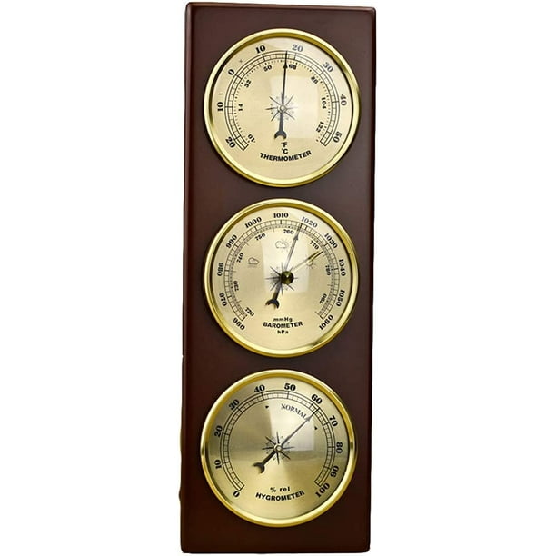 Estación meteorológica con barómetro, termómetro, higrómetro, 3 en 1, estación meteorológica analógica montada en la pared con base de madera para colgar en casa, oficina, interior, exterior, pesca, vela, metal, caja de aire sin aire, caja de metal, barómetro, caja de diafragma, barómetro, estación meteorológica doméstica, higrómetro de temperatura, madera suspendido ACTIVE Biensenido a ACTIVE