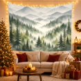 thumbnail image 3 of Misty Evergreen Forest Landscape with Layered Mountains in Background Serene Watercolor for Nature Lovers Forest Wall Art Housewarming Gift Tapestry Wall Hanging for Bedroom and Living Room, 3 of 7