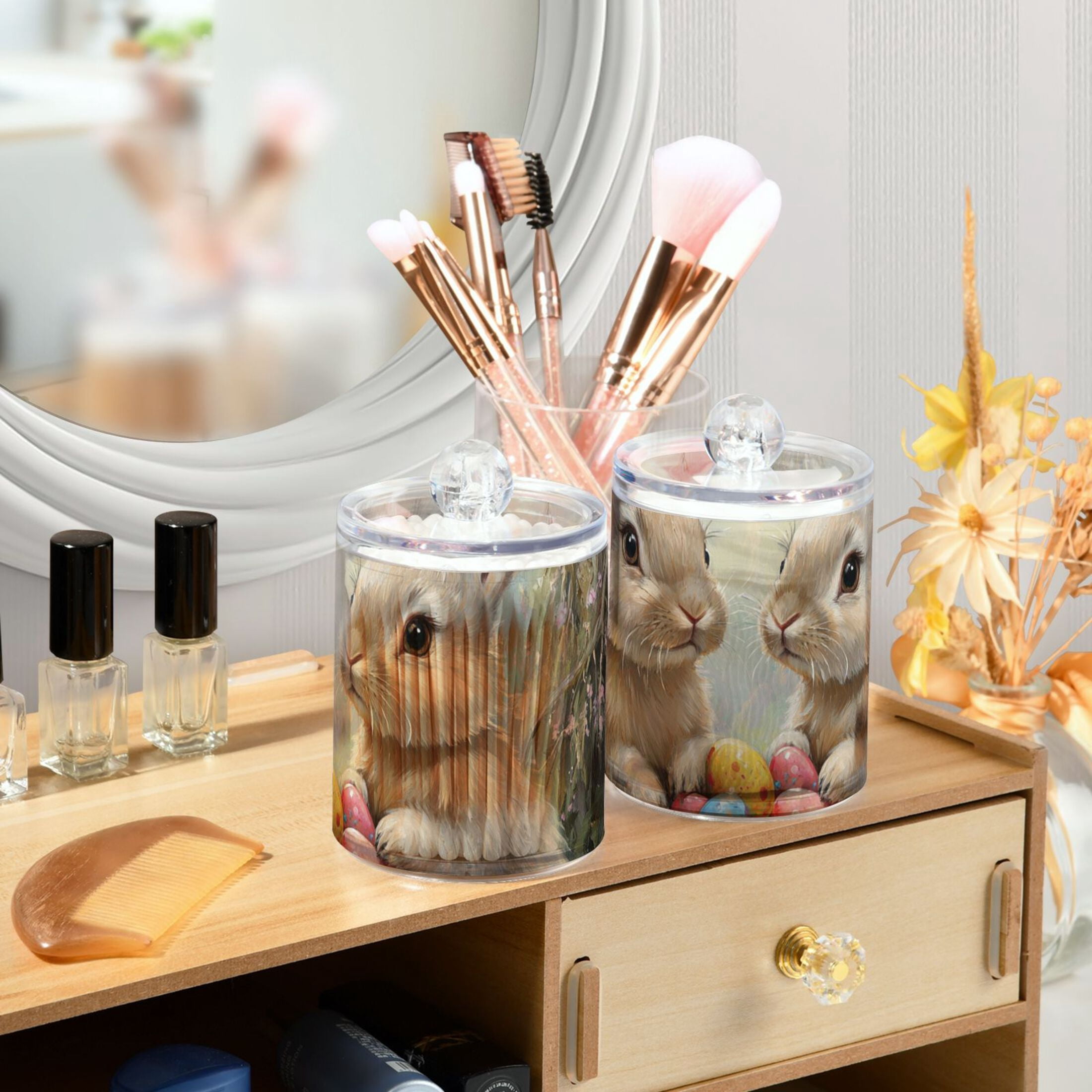 Ckdifva Rabbits Easter Eggs Storage Jar with Lid Acrylic Organization Storage Containers Set of 4