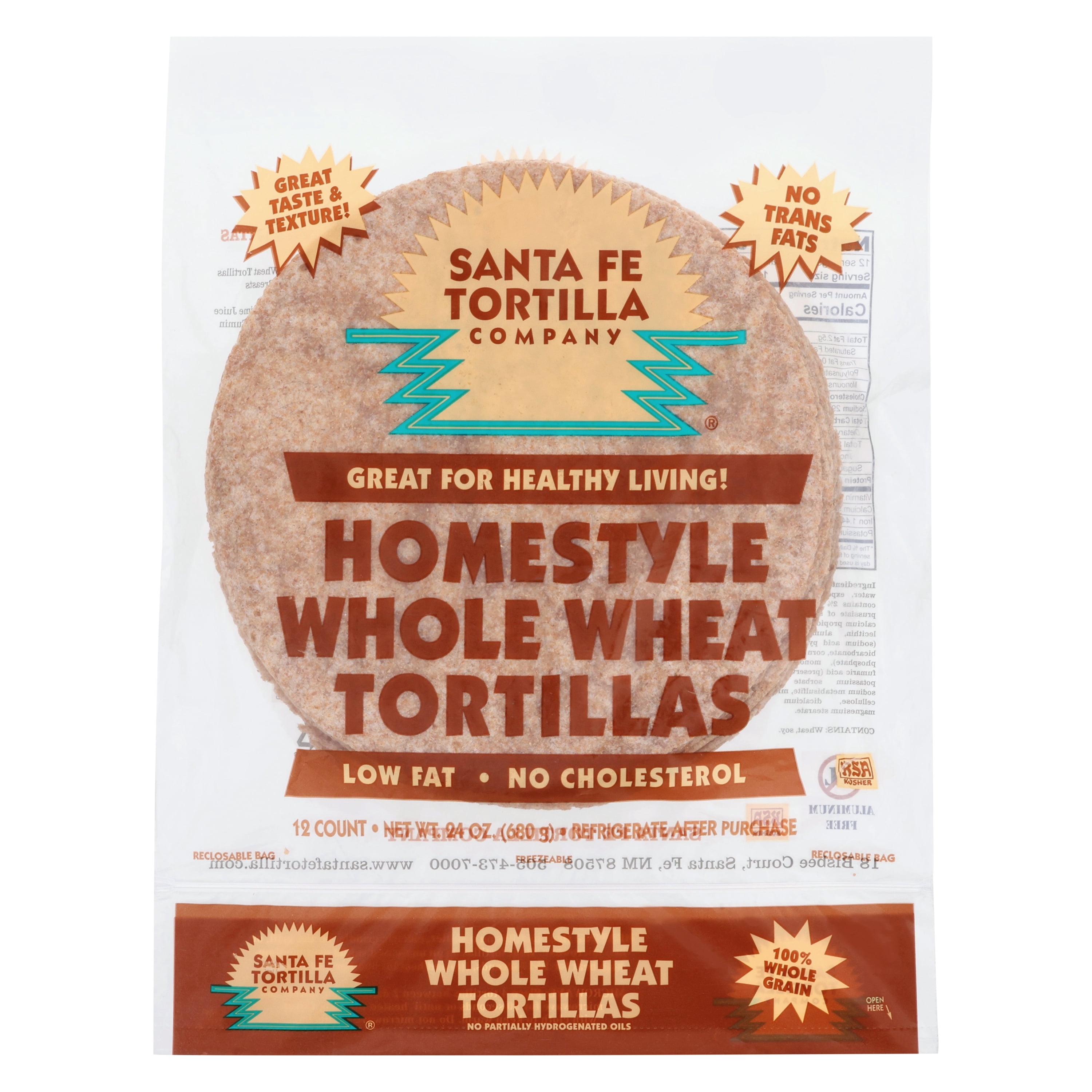 (4 pack) Santa Fe Tortilla Company 8" Homestyle Whole Wheat Flour Tortillas, 12 Count (24 oz)