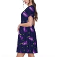 thumbnail image 2 of Naloa Robe d'Été Imprimée Aubergine pour Femmes avec Poches, Manches Courtes, Robe de Plage Fluide pour Vacances, 2 of 6