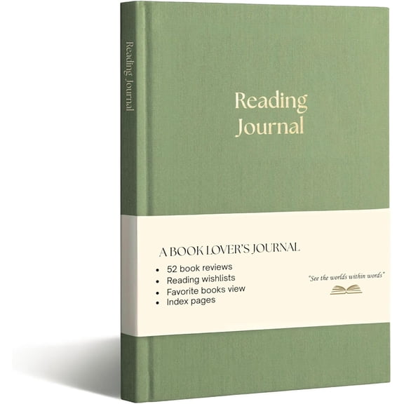 Reading Journal - 52 Reviews - Book Journal for Book Lovers - Review, Log & Track Your Reading - Avid Readers Accessories - Linen Hardcover - Sage Green
