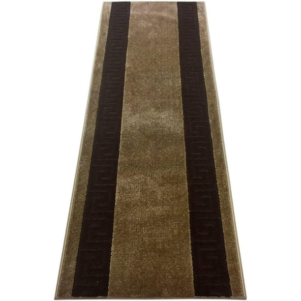 Custom Size Runner Rug Cappuccino Beige Color Greek Key Meander Design Cut to Size Rug Runner 30
