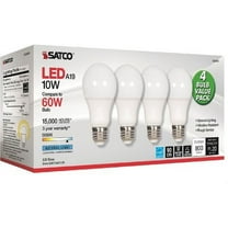 Satco 10W A19 LED 5000K Light Bulbs 10 W - 60 W Incandescent Equivalent Wattage - 120 V AC - 800 lm - A19 Size - Frosted White - Natural Light Light Color - E26 Base - 15000 Hour - 8540.3°F (4726.