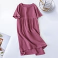 thumbnail image 3 of Women Pajamas Solid Color O Neck Loose Type Washed Style Lady Sleeping Dress Daily Clothes, 3 of 7