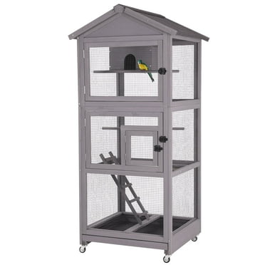 Aivituvin 71'' Large Wooden Birdcages with Stand, Movable Aviary Flight Cage for Parakeets, Cockatiel, Parrot, Finch, Canary