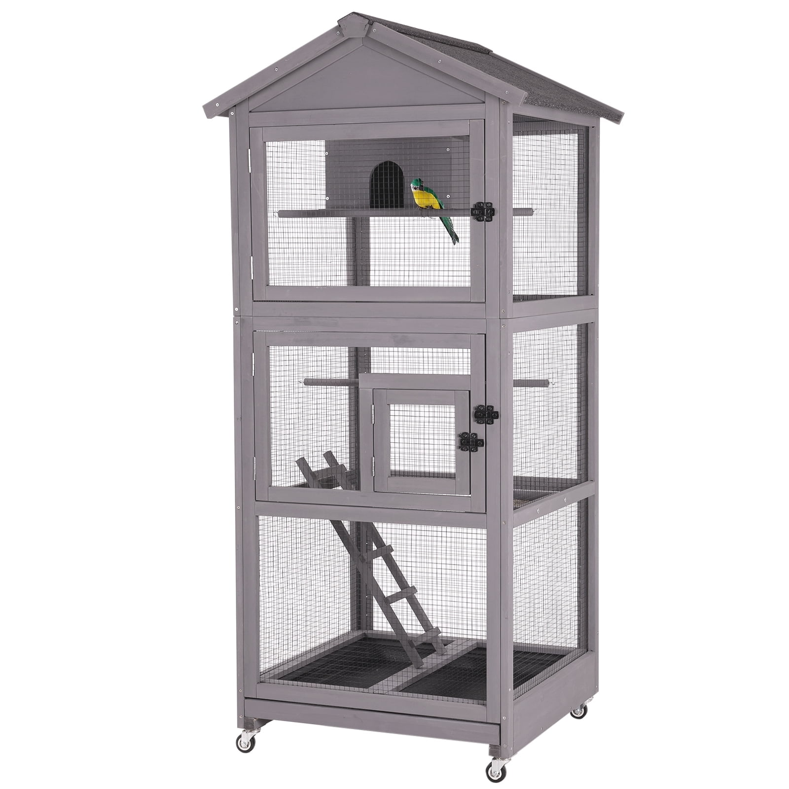 Aivituvin 71'' Large Wooden Birdcages with Stand, Movable Aviary Flight Cage for Parakeets, Cockatiel, Parrot, Finch, Canary