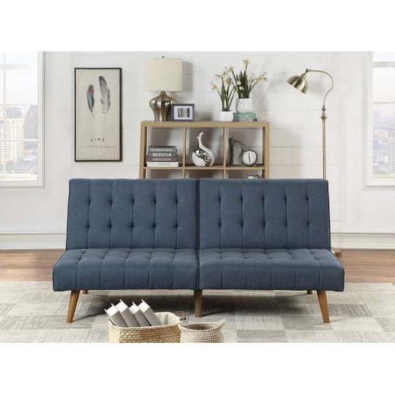 Navy Color Modern Convertible Sofa 1pc Set Couch Polyfiber Plush Tufted Cushion Sofa Living Room Furniture Wooden Legs-sofa