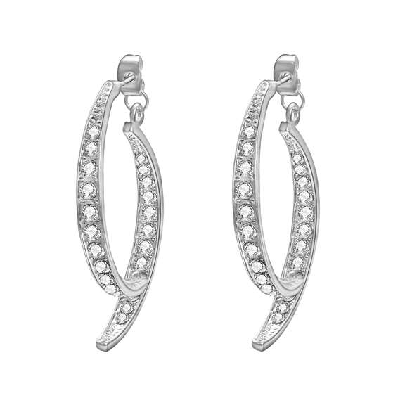 Yoursfs Cross Curved Earrings For Women Hypoallergenic 18K White Gold Plated Cubic Zirconia Crystal Linear Dangle Earrings Stick Front Back Piercing Ear