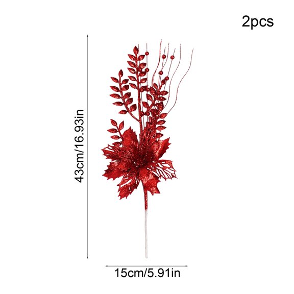 Rkxzt Plastic Decoration 2Pcs Christmas Tree Decoration Simulation Flowers Plastic Holiday Decor for Weddings Parties Halls 17 Inch,Holiday Products|Plastic,Red