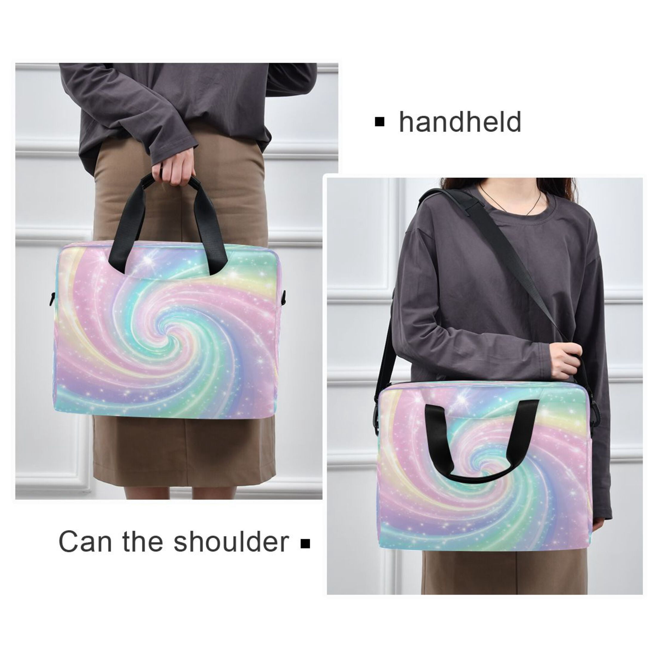 16" Laptop Tote Bag Laptop Sleeve Case Computer Briefcase for Work & Travel Cute Pastel Rainbow Swirl