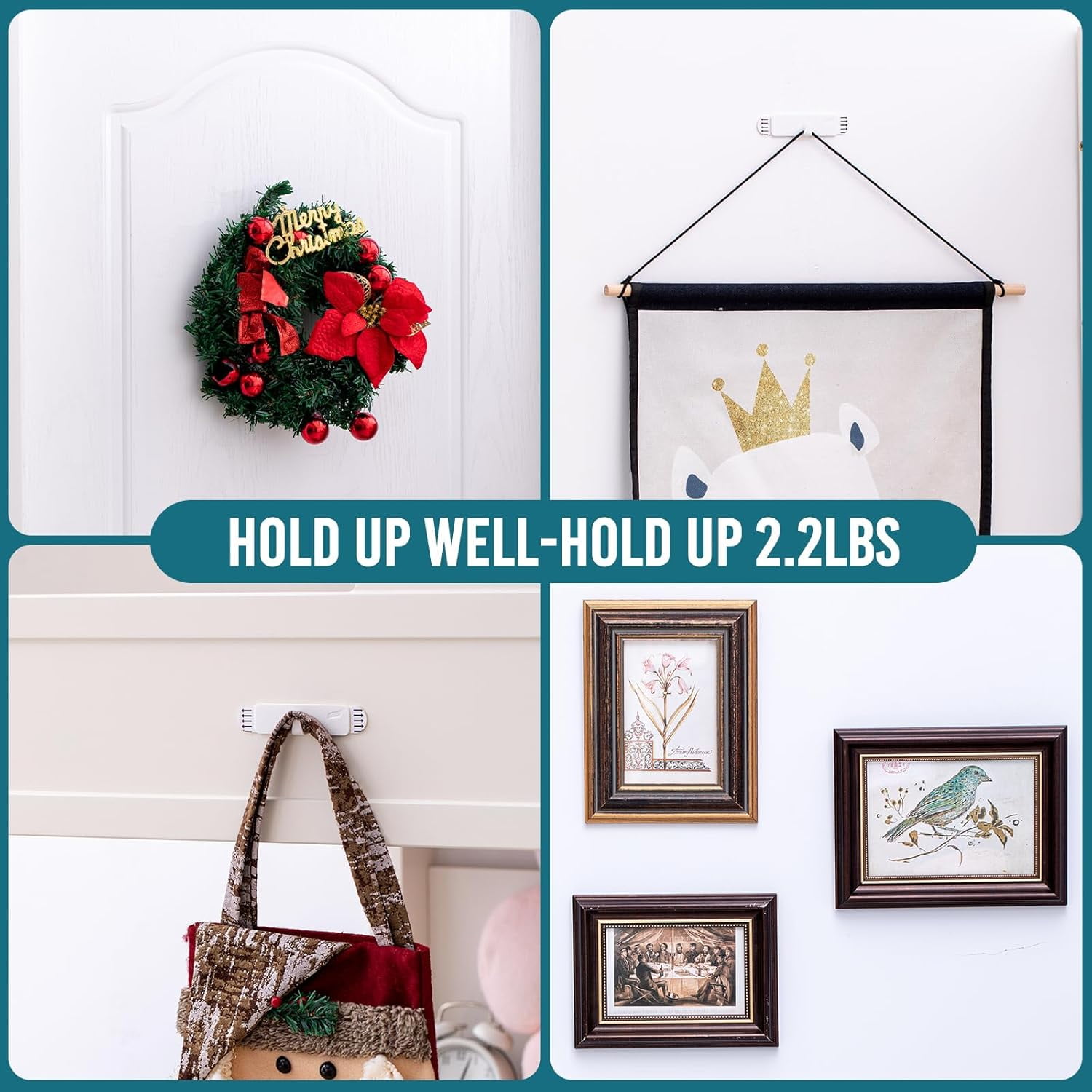 Picture Hangers, Adhesive Hanging Hooks Without Nails, No Damage Sawtooth Hangers for Wall