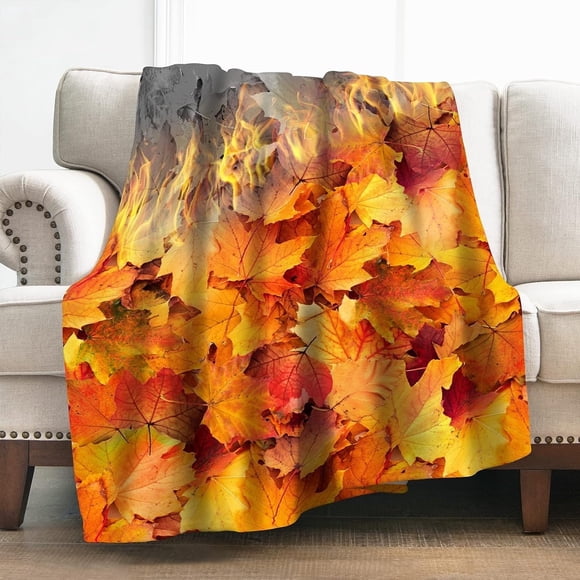 Couverture Feuilles d'Automne Cadeaux pour Femmes Filles Garçons, Décoration Feuille d'Érable Brûlante pour Maison Chambre Chaise Canapé, Chaude Douce Confortable Légère Couverture en Peluche Colorée Jumeau 60"x80 Pouces
